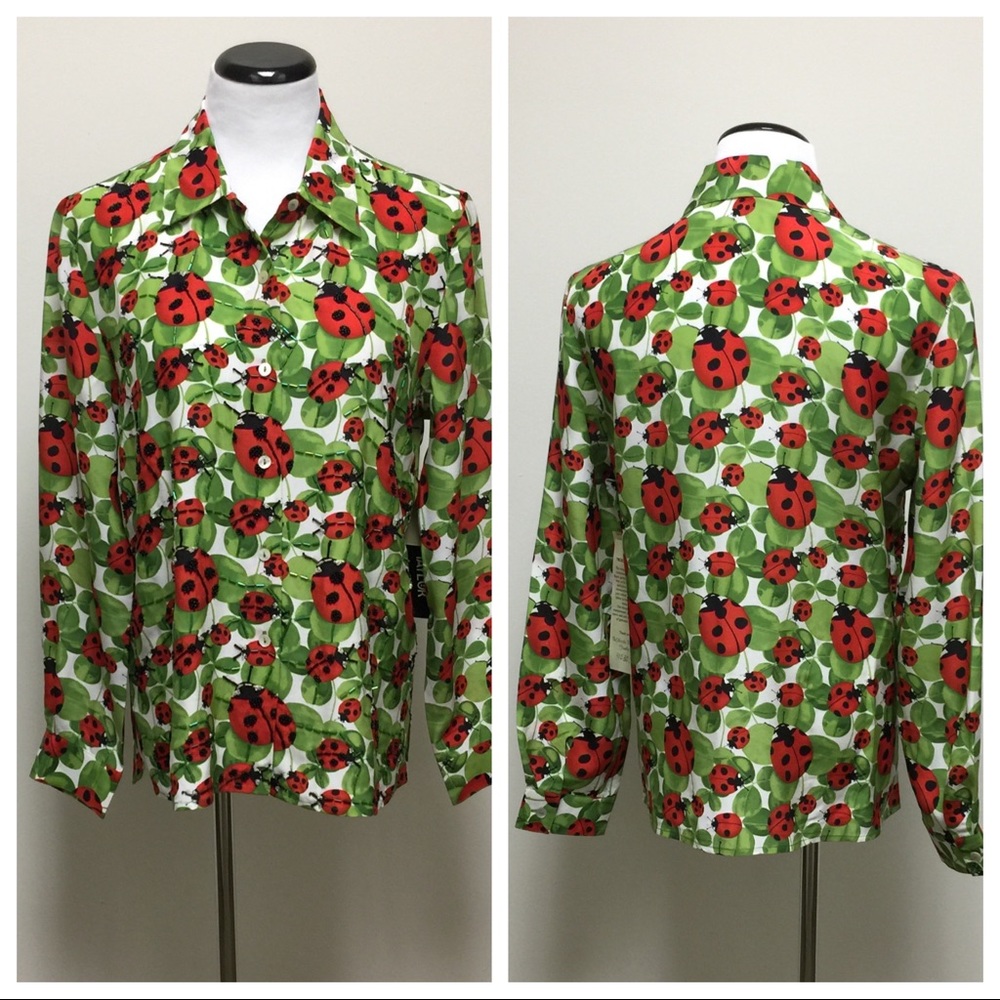 Nicole Taylor Ladybug Print / Beaded Blouse - Large